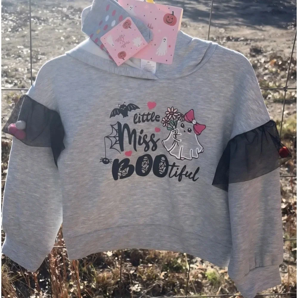 Maddie Michelle Little Miss BOOtiful Gray Kids Hoodie With  Socks 5 NWT